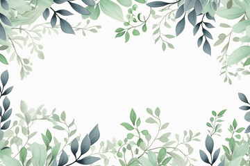 Green botanical background watercolor plant decorative frame background spring illustration floral nature leaf summer - obrazy, fototapety, plakaty