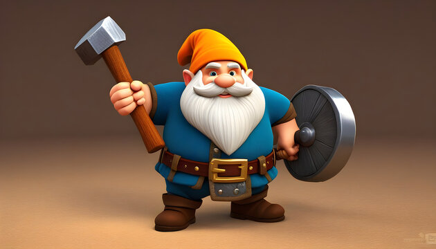 3d dwarf smith - game cartoon with hammer