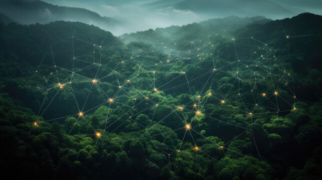 Fototapeta Mesh network connectivity over forest