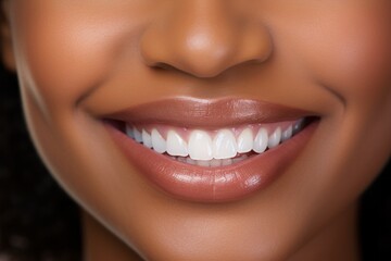 Flawless Ivory Smile. Close-Up of African-American Womans Pristine Oral Hygiene Routine