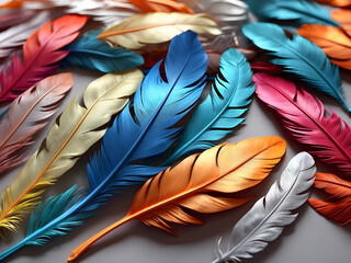 background with colorful feathers, metallic, background for inscription, Indian feathers