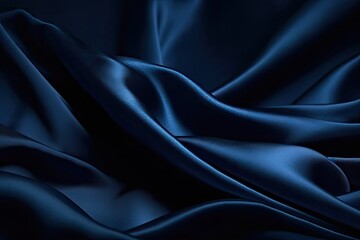 navy blue elegant abstract background silk satin fabric nice folds beautiful dark blue background wavy lines copy space