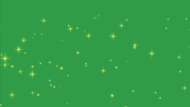 Glistening stars falling gracefully on a green screen with alpha channel