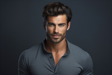 Obraz premium Generative AI portrait of young attractive hot model fashion appearance isolated on dark grey background