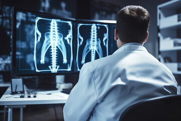 Fototapeta premium Experienced doctor in operation room analyzing x ray diagnosis surgeon radiologist Generative AI