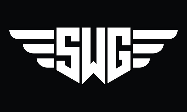 SWG three letter logo, creative wings shape logo design vector template. letter mark, wordmark, monogram symbol on black & white.	