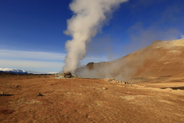 Hverarönd is a hydrothermal site in Iceland with hot springs, fumaroles, mud ponds and very active solfatares. It is located in the north of Iceland
