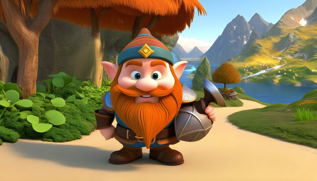 3d dwarf smith-game cartoon with hammer