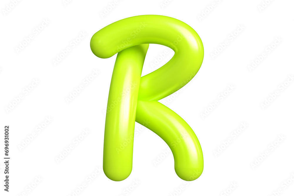 Fototapete 3d rendering font letter r in luminous lime lemon green. graphic resource suitable for prints, artwo