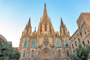 Fototapeta na wymiar Gothic Barcelona Cathedral at the sunrise, Spain.