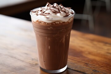 Velvety hot chocolate milkshake with whipped cream topping, served in a charming glass