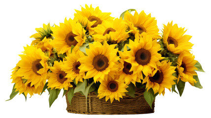 Sunflower Field Collage in a Basket on a transparent background