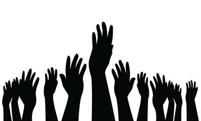 Raised hands  Black and white vector  icon.