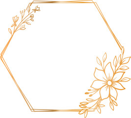 Luxury gold hexagon floral frame for wedding or engagement invitation
