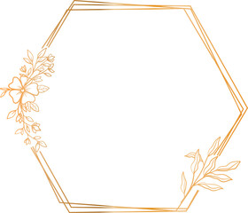 Luxury gold hexagon floral frame for wedding or engagement invitation