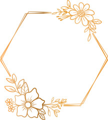 Luxury gold hexagon floral frame for wedding or engagement invitation
