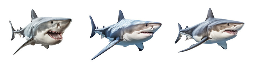 Set of big shark, cut out - stock png. - obrazy, fototapety, plakaty