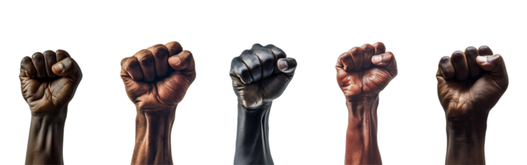 Set of clenched fist of a black man. Black history month concept, cut out - stock png.