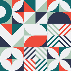 Green and red colorful seamless geometric retro vector illustration - obrazy, fototapety, plakaty