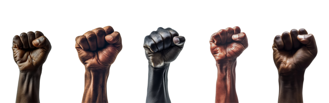 Set of clenched fist of a black man. Black history month concept, cut out - stock png.