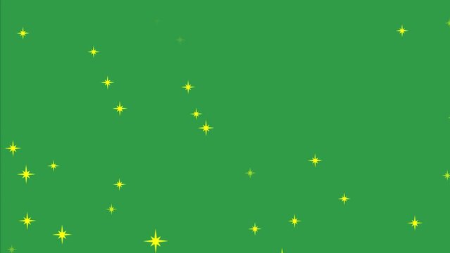 Descending radiant starry glitters on a green screen with alpha channel