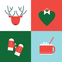  Xmas Baubles and Decoration. Cartoon Vector Illustration, Icon, Clip Art. Minimalist holiday aesthetics. Christmas Tree Toys in Cute Scandinavian Folk Style.