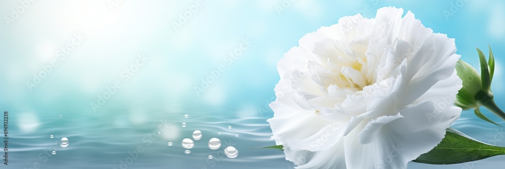 Aufkleber white carnation on isolated magical bokeh background with copy space for text placement