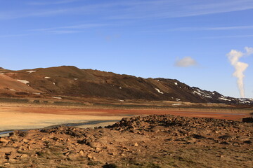 Hverarönd is a hydrothermal site in Iceland with hot springs, fumaroles, mud ponds and very active solfatares. It is located in the north of Iceland
