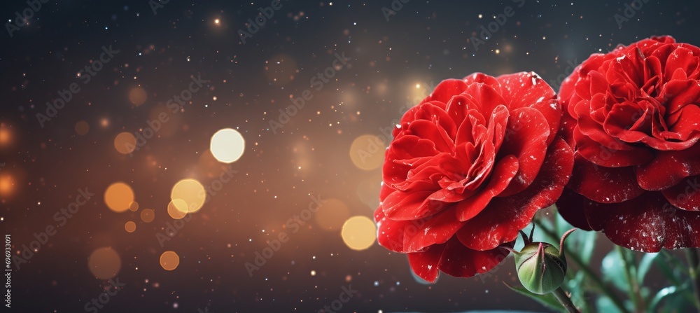 Aufkleber red carnation on isolated magical bokeh background with copy space for text placement