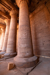 Ancient egyptian architecture ruins. columns of the Temple of Horus at Edfu, in Egypt
