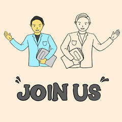 business illustration opening job vacancies inviting people to apply for work, flat design style