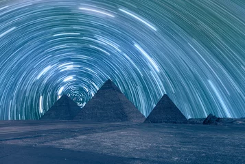 Rolgordijnen Giza Pyramid Complex with Starry sky at night - Cairo, Egypt  © muratart