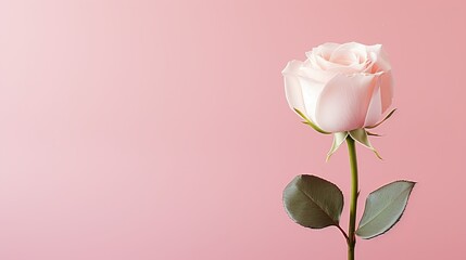 White rose on pink isolated background with two thirds copy space for elegant text placement
