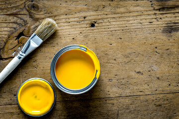 builder work with professional repairing implements set wooden background top view mock-up