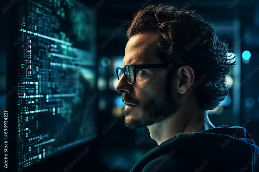 Poster generative ai picture of successful data center it specialist working for cyber data security compan