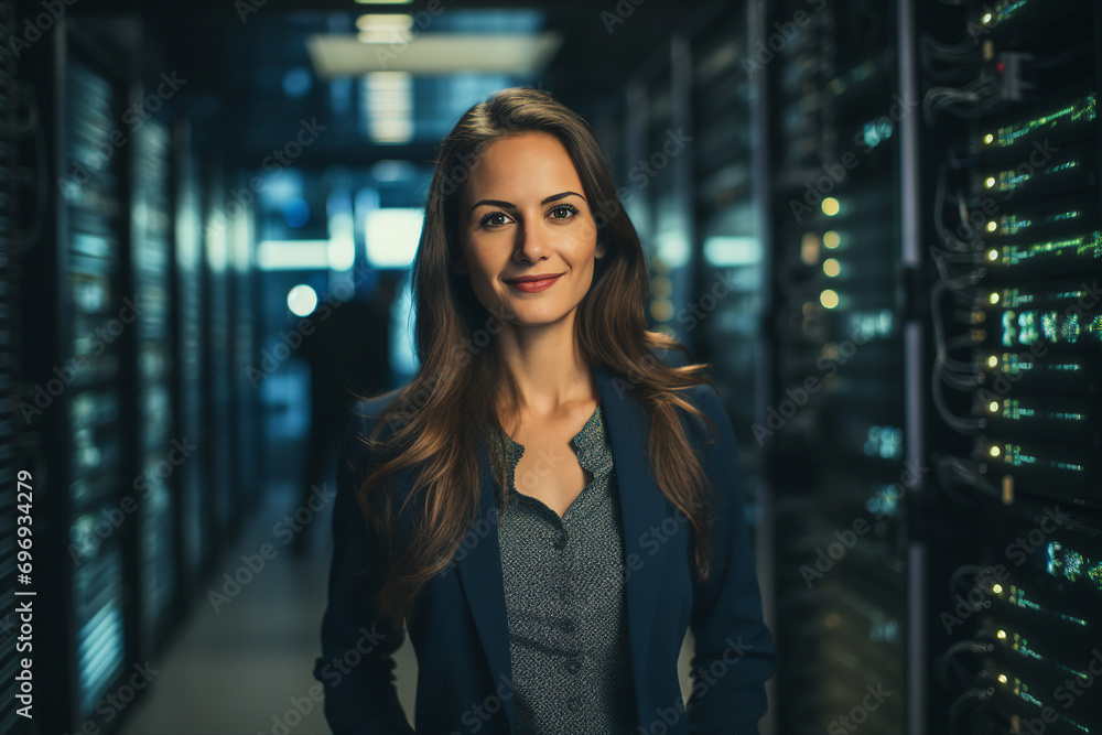 Poster generative ai picture of successful it specialist working for cyber data security company