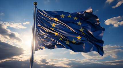 Flat european union flag blowing in the wind,