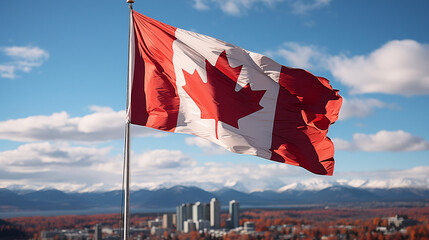 Flat canada flag blowing in the wind,