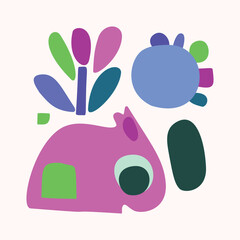 Quirky kids monster in folkart bold style. Vector graphic of funny playful doodle of bright creature for scandi illustration shape. 