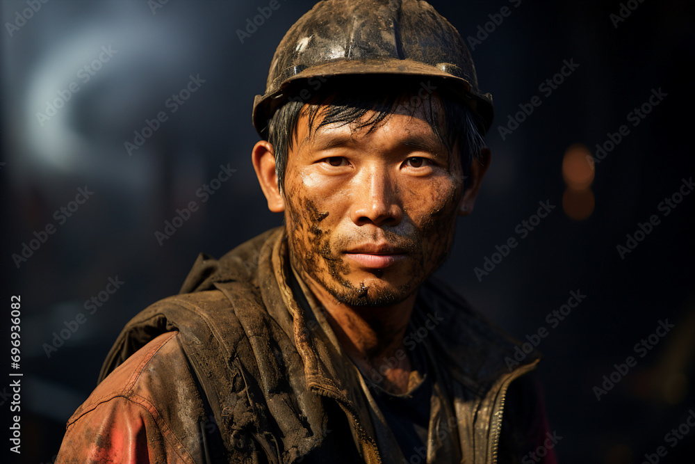 Poster experienced miner working hard underground extracting energy resources in an industrial environment 