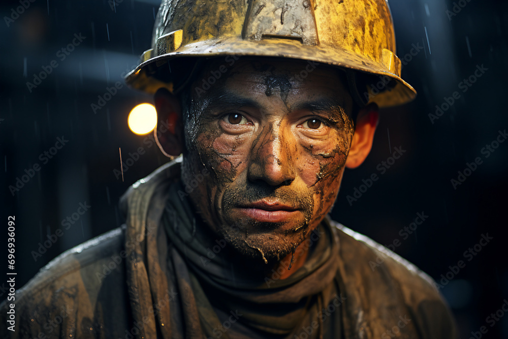 Poster experienced miner working hard underground extracting energy resources in an industrial environment 