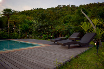 South East Asian-style resort wooden house or wooden hut in forest in Muang Xai, Laos PDR, 2024