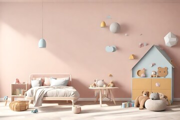 Interior Kids Room Wall Mockup - 3d rendering, 3d illustration