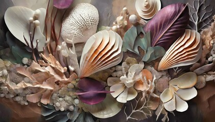An abstract collage of organic shapes inspired by the natural world
