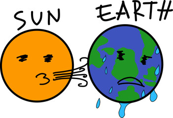 Climate emergency illustration, earth and sun 