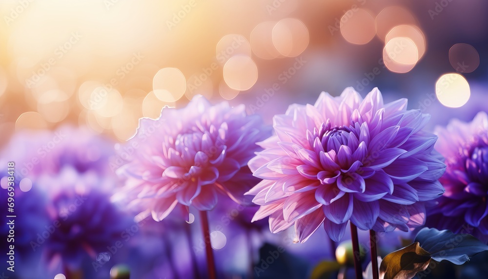Poster purple dahlia on isolated background with enchanting bokeh effect and ample copy space