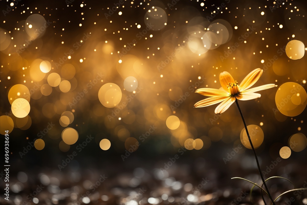 Poster yellow daisy on right side with isolated bokeh background and copy space for text placement