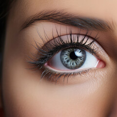 close up of a woman's eye with long eyelashes and eyebrow.