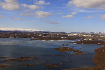 Mývatn is a shallow lake situated in an area of active volcanism in the north of Iceland, near Krafla volcano