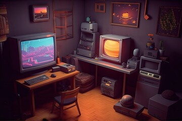 Retro gaming room 90s interior